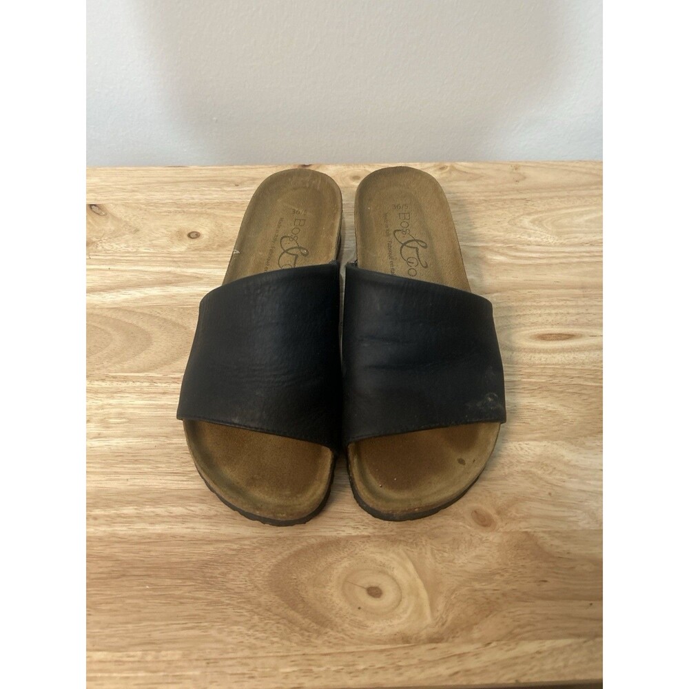 Bos & Co Lux Black Leather Slide Sandals Women’s Size 6.5 Made in Italy